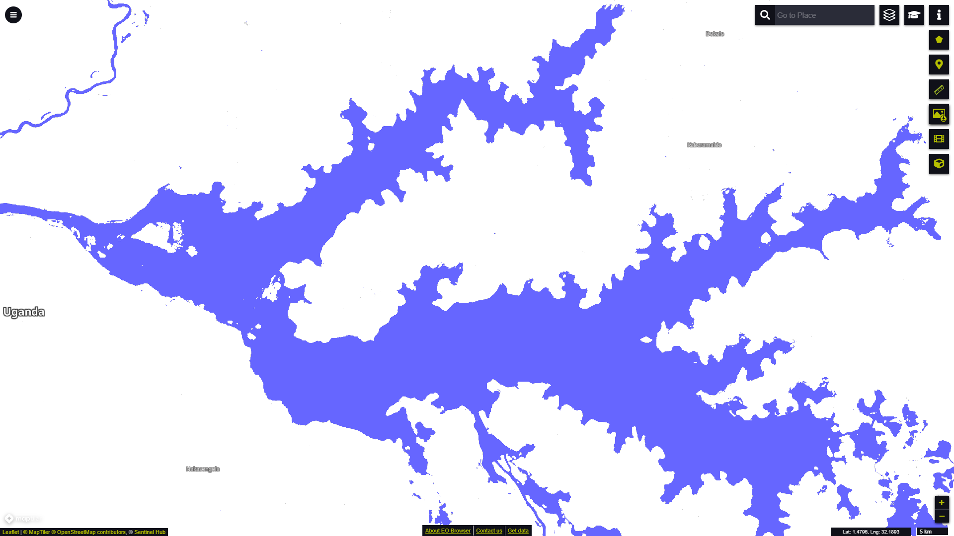 Extent of Lake Kyoga in Uganda