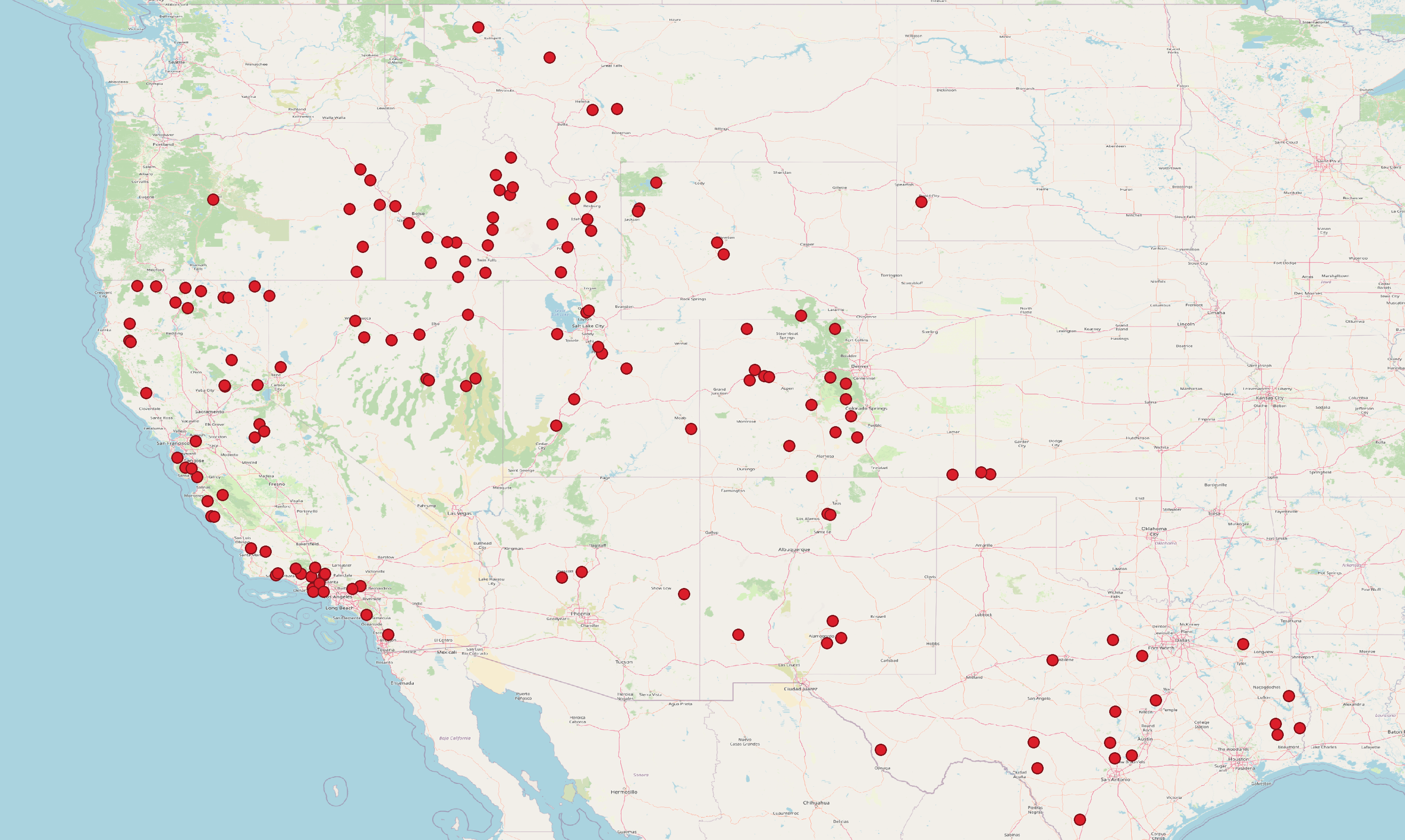 Live fuel moisture measurement sites in western USA